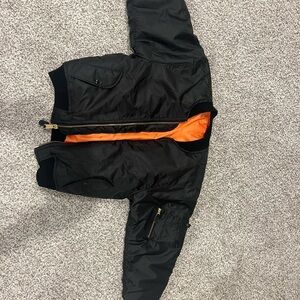 Black Bomber Jacket with Orange Lining